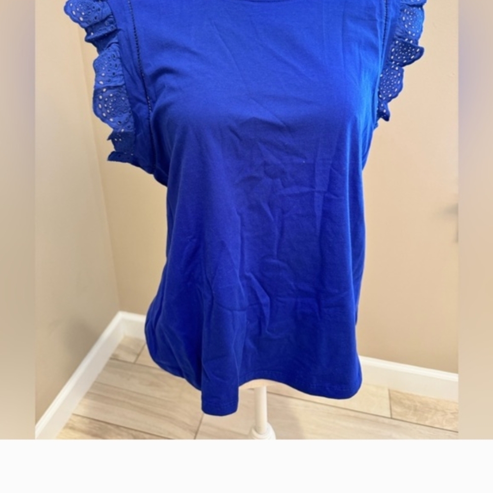 Philosophy Royal Blue Eyelet Sleeve Cap Sleeve Tee